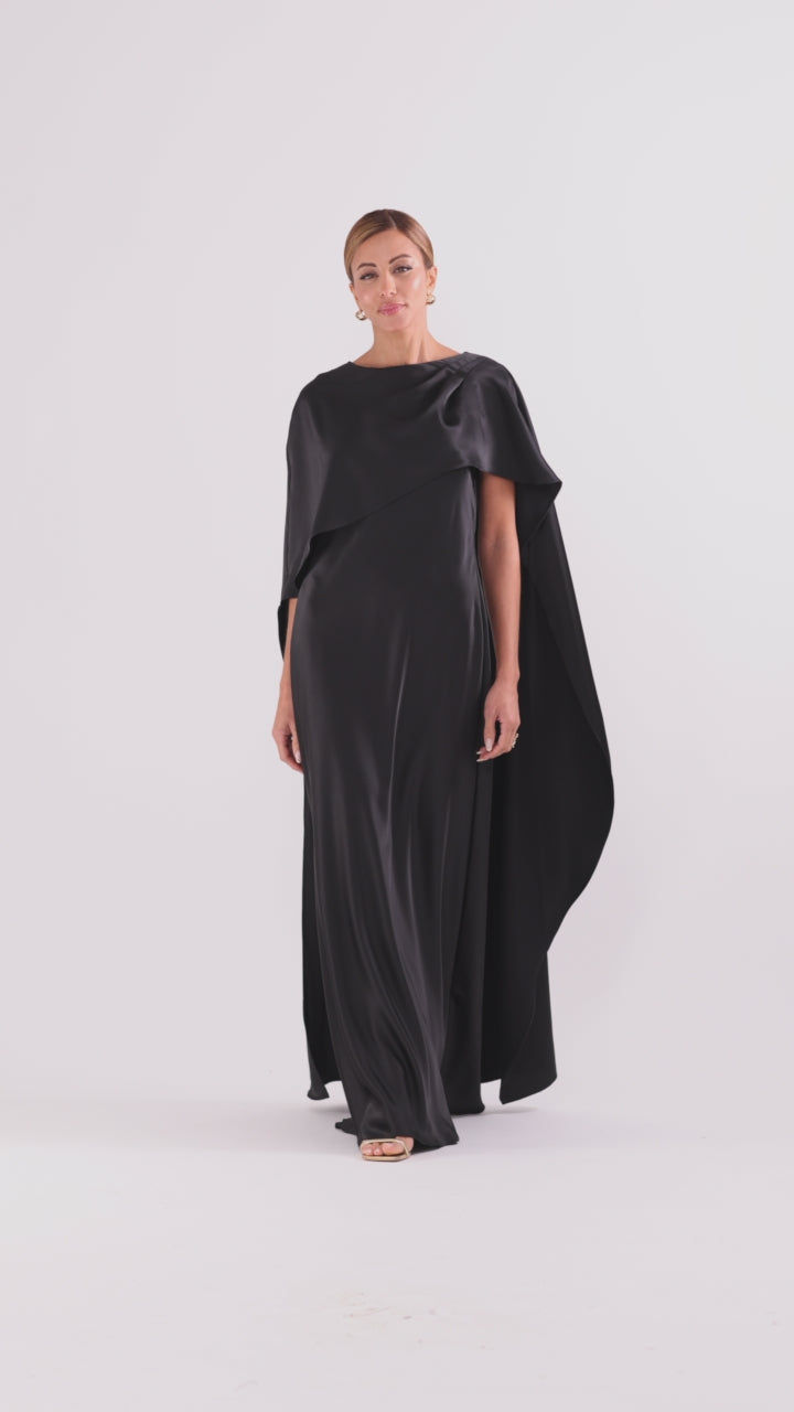 Xscape Evenings "Tallulah" Satin Overlay Cape Floor Length Dress