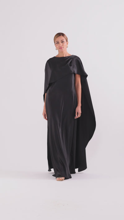 Xscape Evenings "Tallulah" Satin Overlay Cape Floor Length Dress