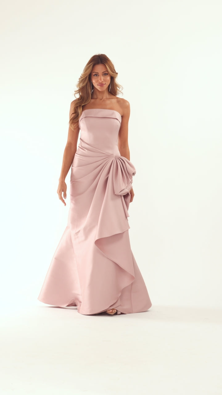 Xscape Evenings "Diana" Mikado Strapless Rouched Floor Length Dress