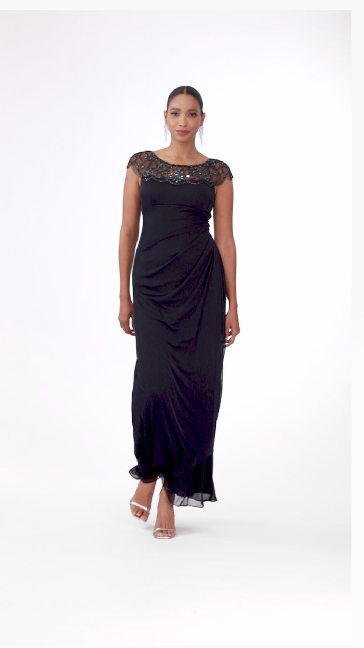 Petite "Cora" Sheer Matte Jersey Side Ruched Gown