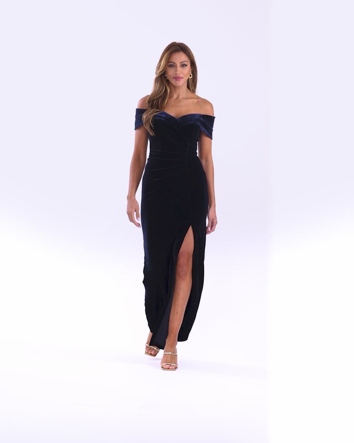 "Charmaine" Long Off the Shoulder Velvet Gown