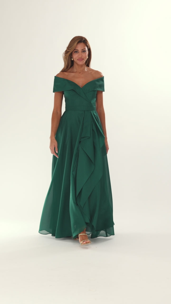 Xscape Evenings "Gina" Organza Off the Shoulder Ruffle Floor Length Dress