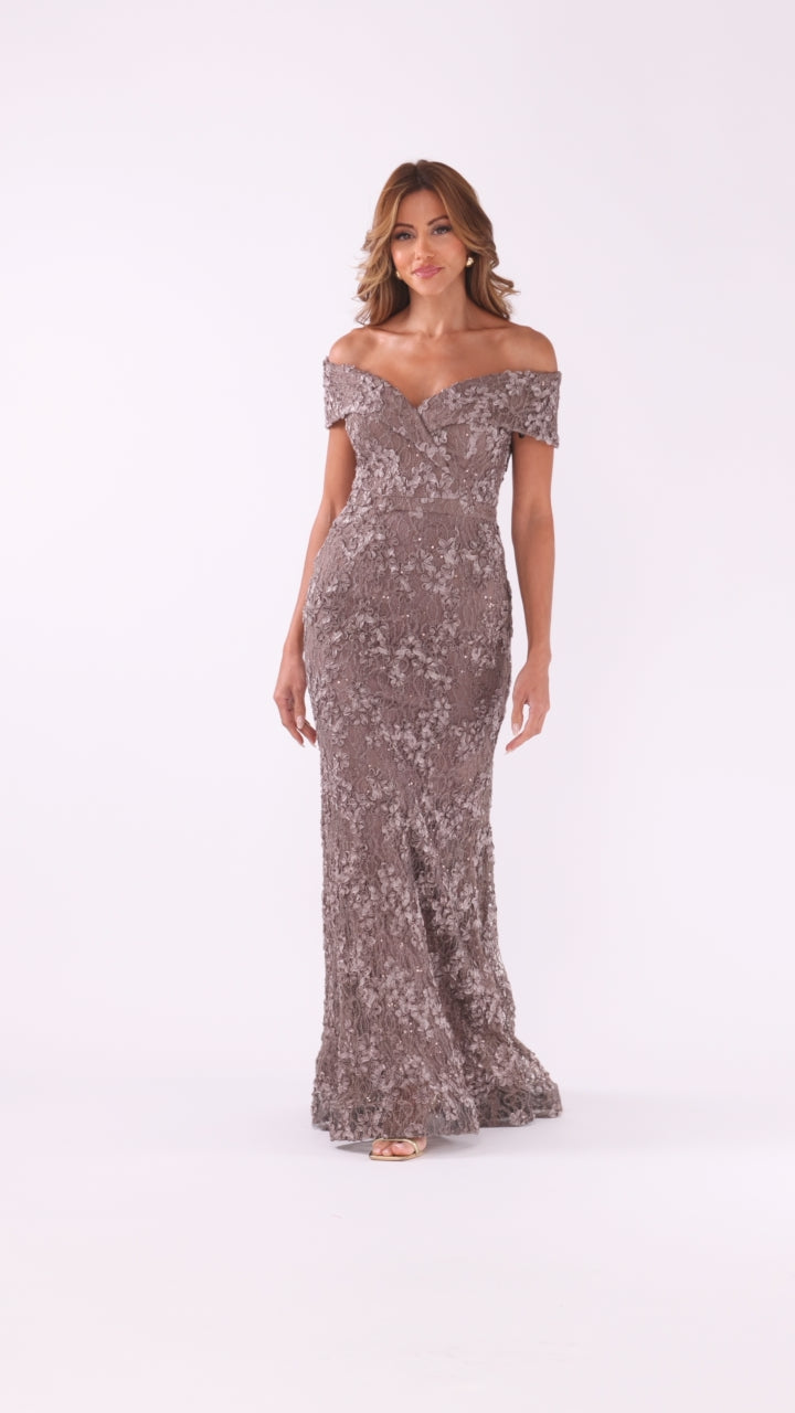 Xscape Evenings "Jill" Off The Shoulder Long Lace Dress