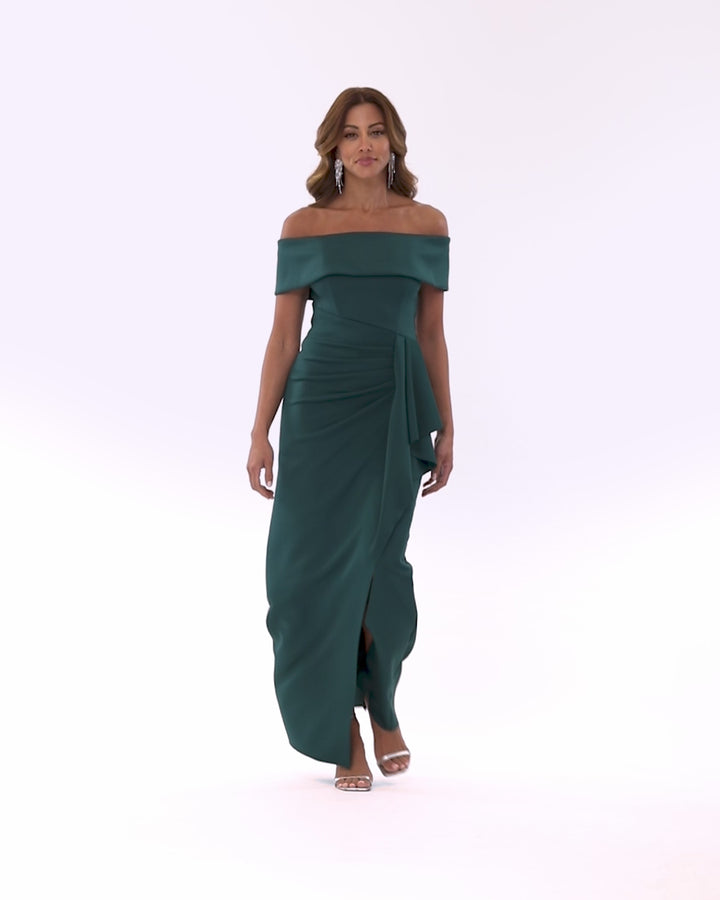 "Jenny" Long Scuba Off the Shoulder Rouched Dress