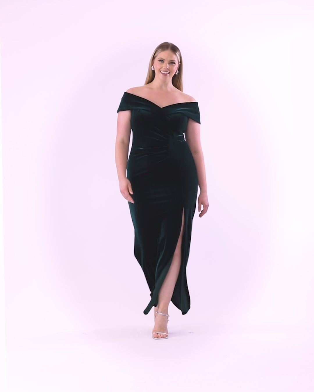 Plus "Charmaine" Long Off the Shoulder Velvet Gown