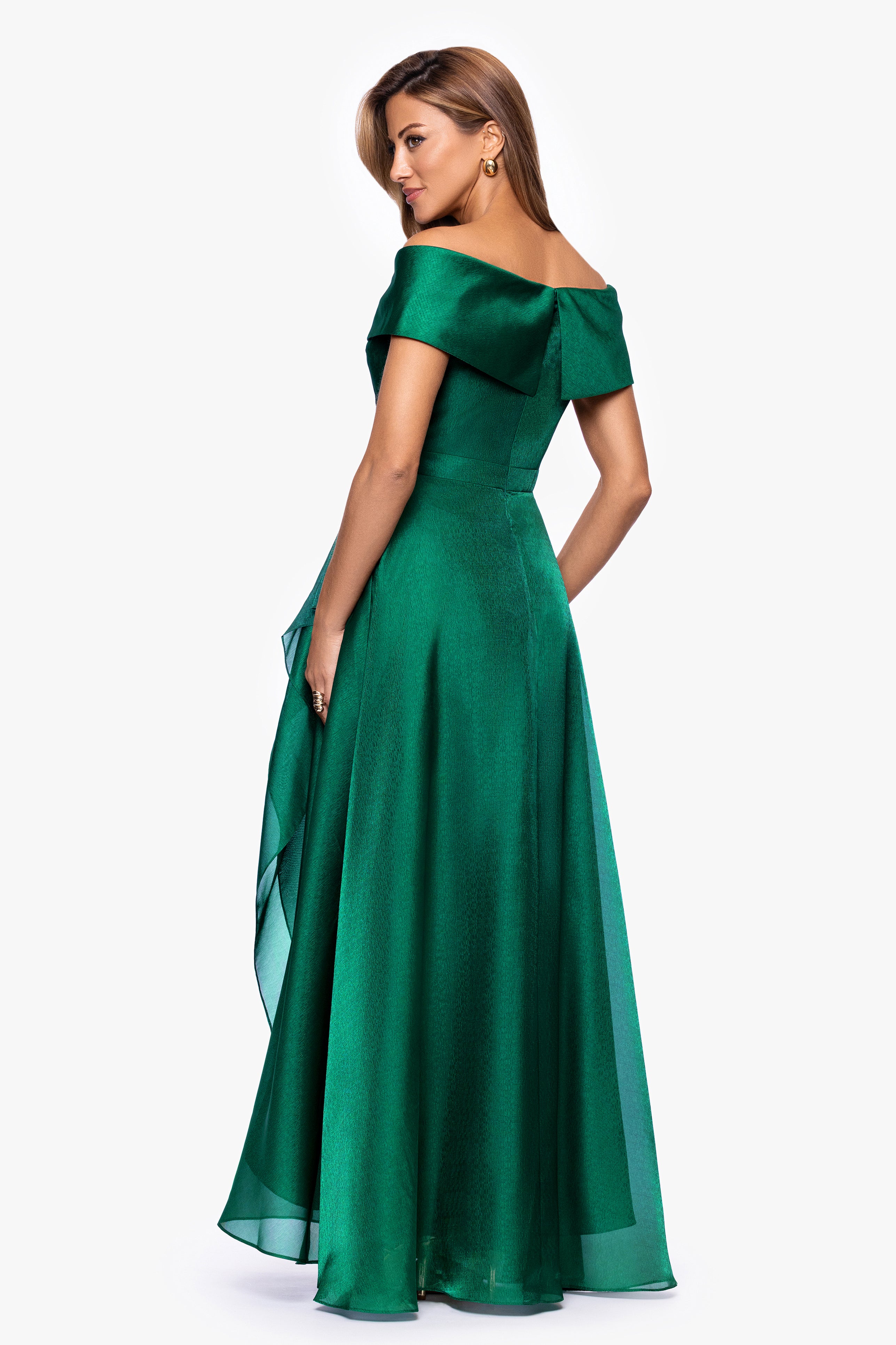 Xscape Evenings "Gina" Organza Off the Shoulder Ruffle Floor Length Dress