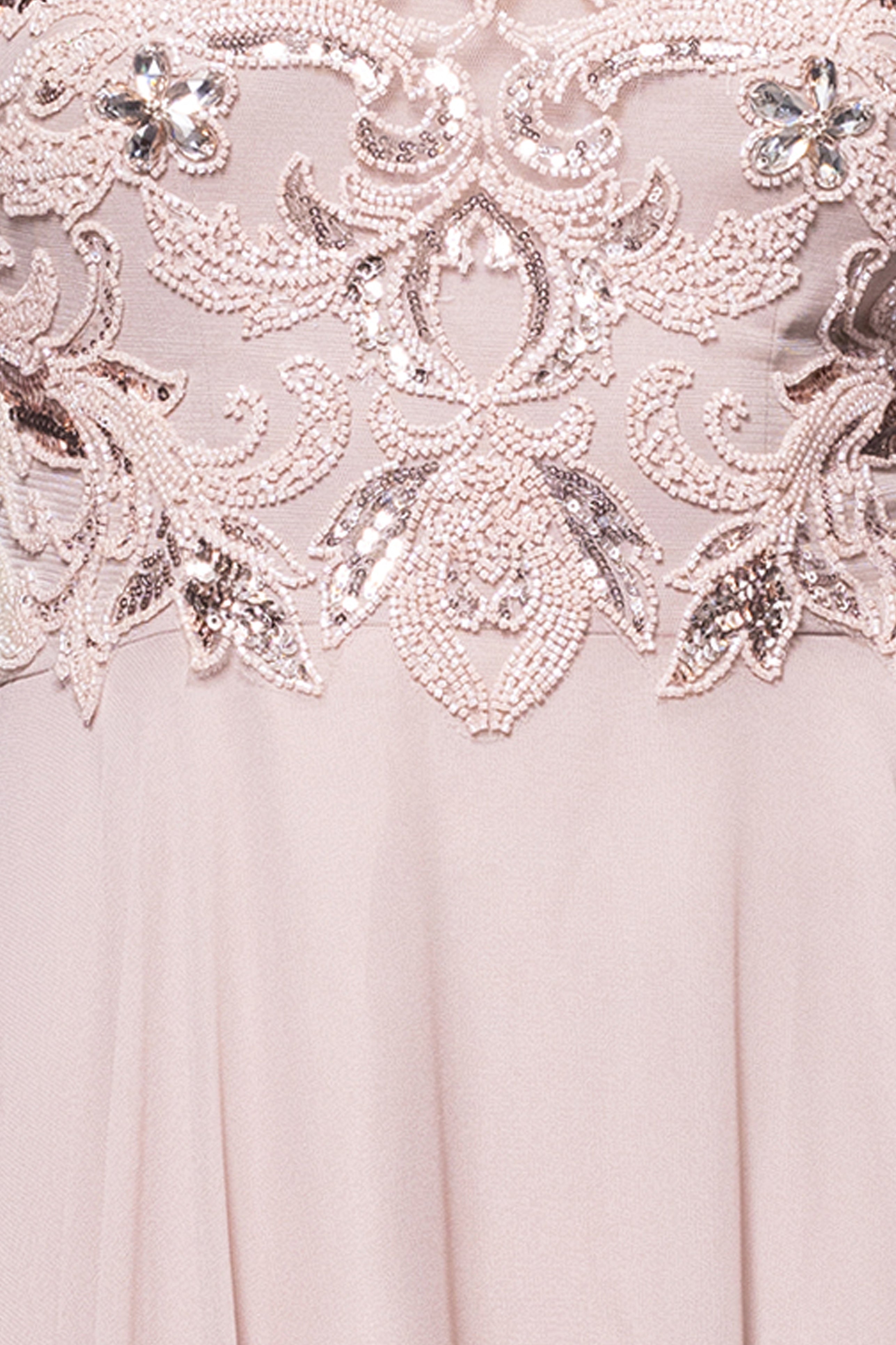 Xscape Petite Beaded Sleeveless High-Neck Gown - Taupe