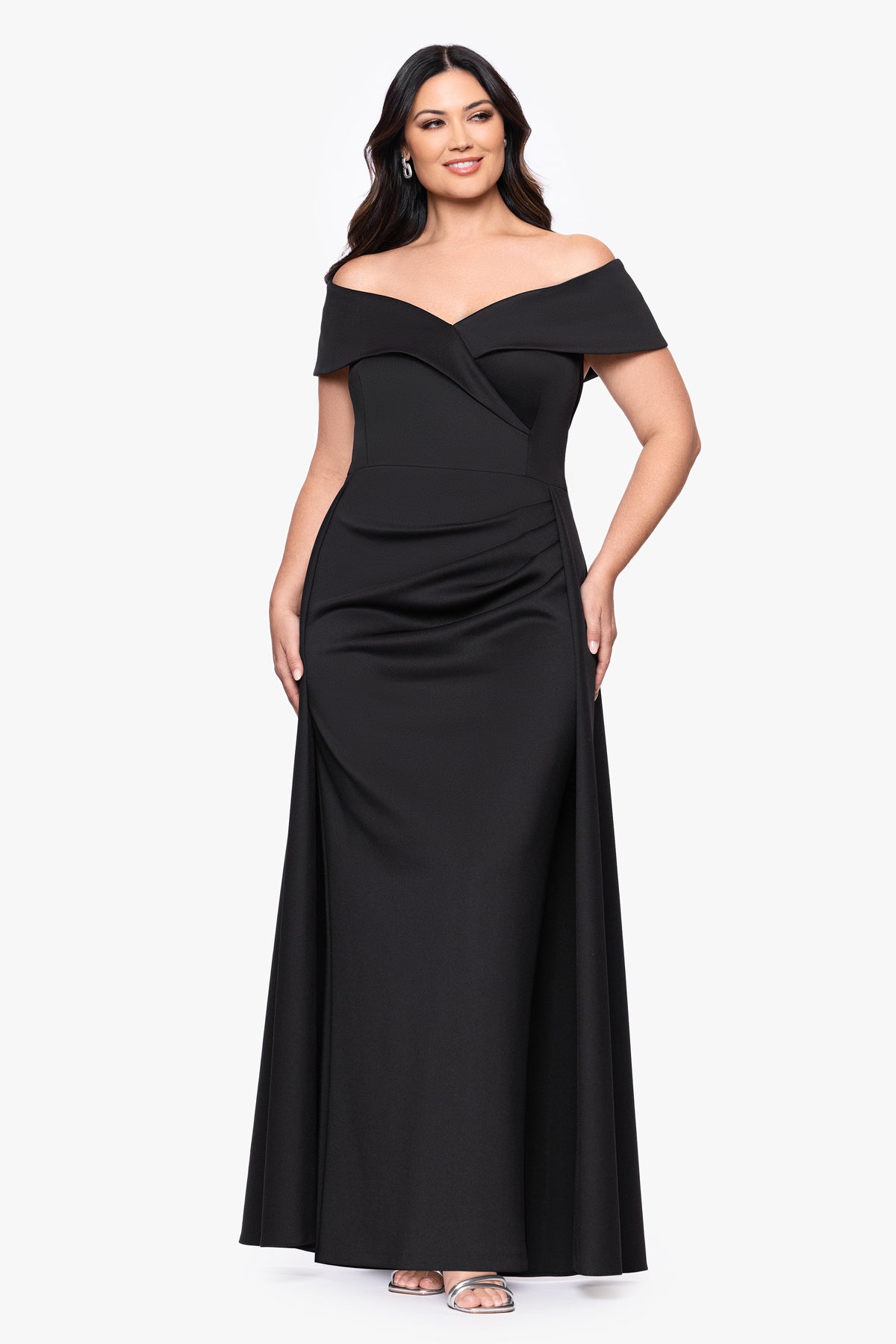 Plus "Roseanne" Scuba Off Shoulder Overlay Skirt Dress