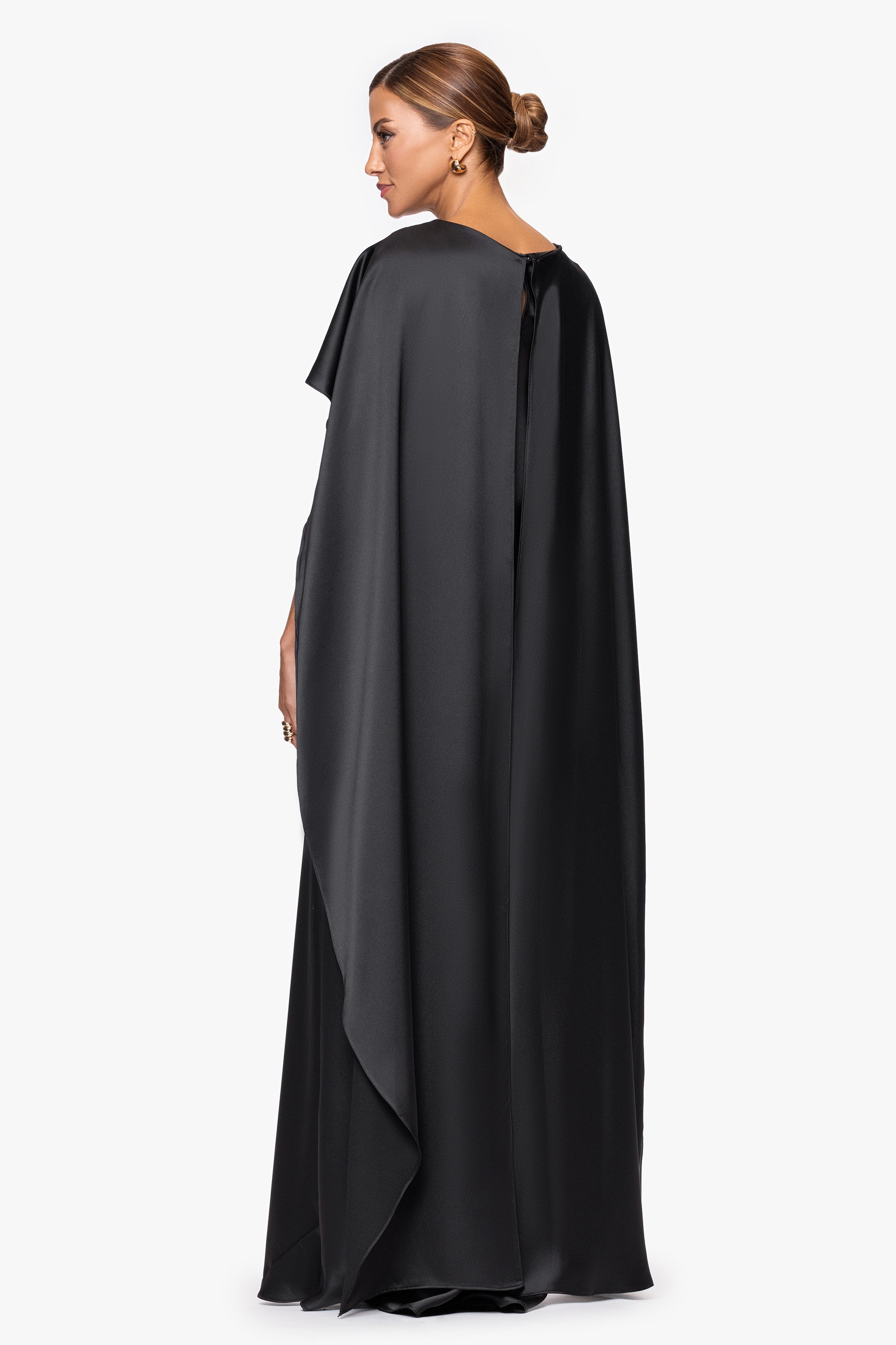 Xscape Evenings "Tallulah" Satin Overlay Cape Floor Length Dress