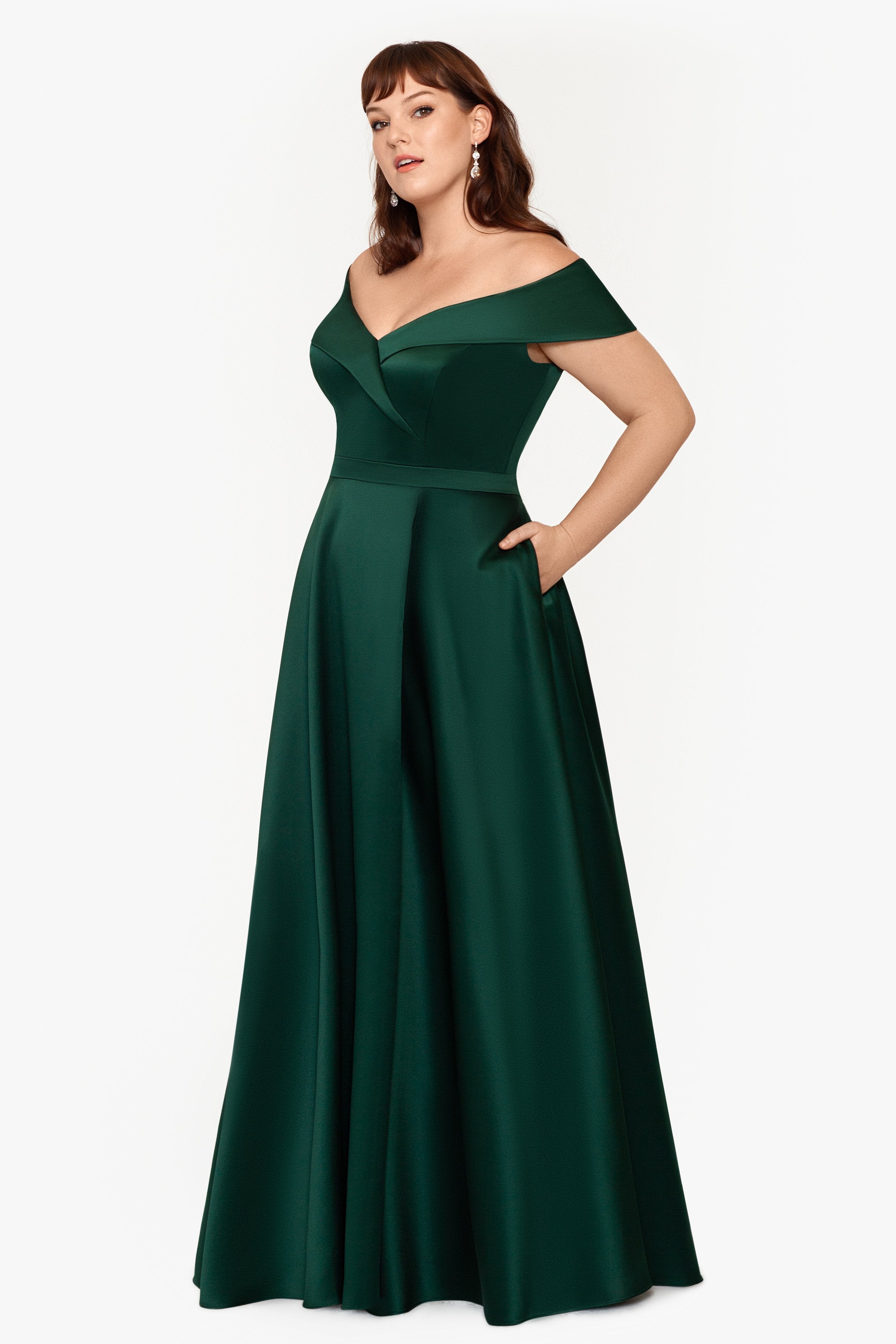 Plus "Samara" Floor Length Off the Shoulder Pocket Gown