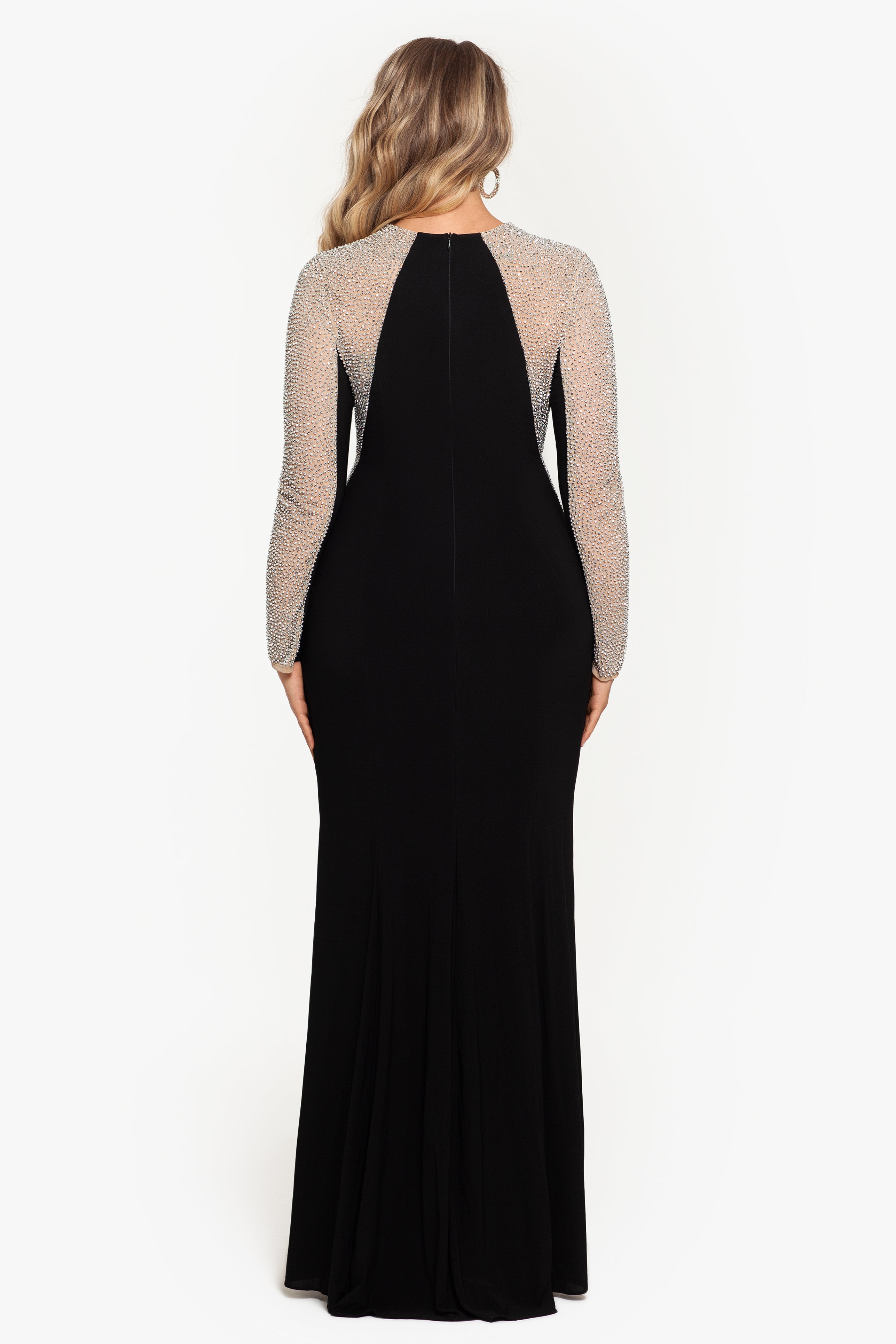 Plus "Wren" Long Jersey Knit Long Sleeve Crystal Beaded Dress