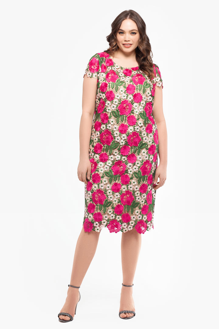 Plus "Audrey" Short Sleeve Embroidered Flower Lace Dress