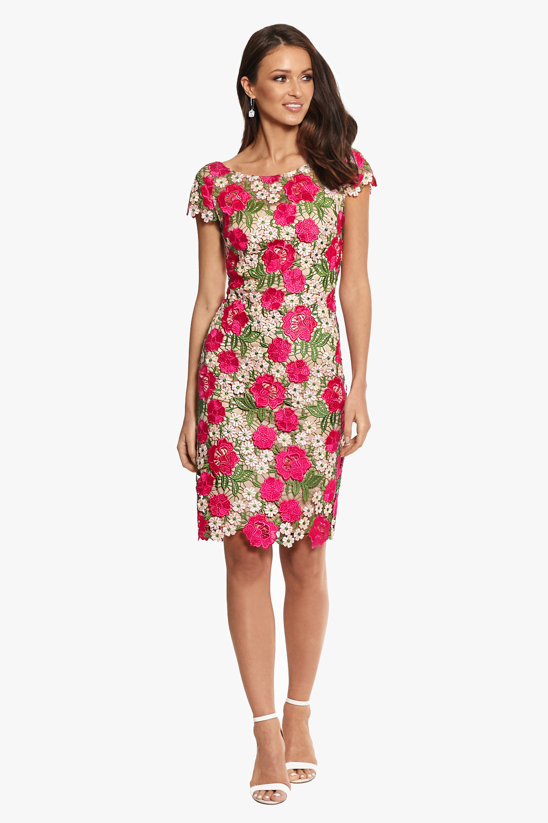 "Audrey" Short Sleeve Embroidered Flower Lace Dress