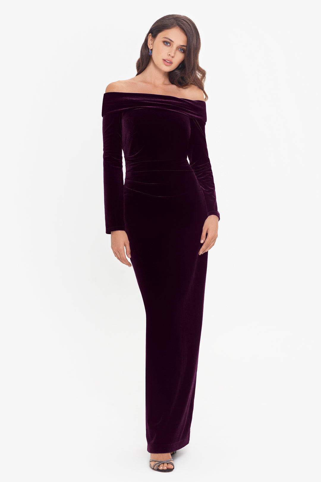 "Oliviane" Long Velvet Off The Shoulder Dress