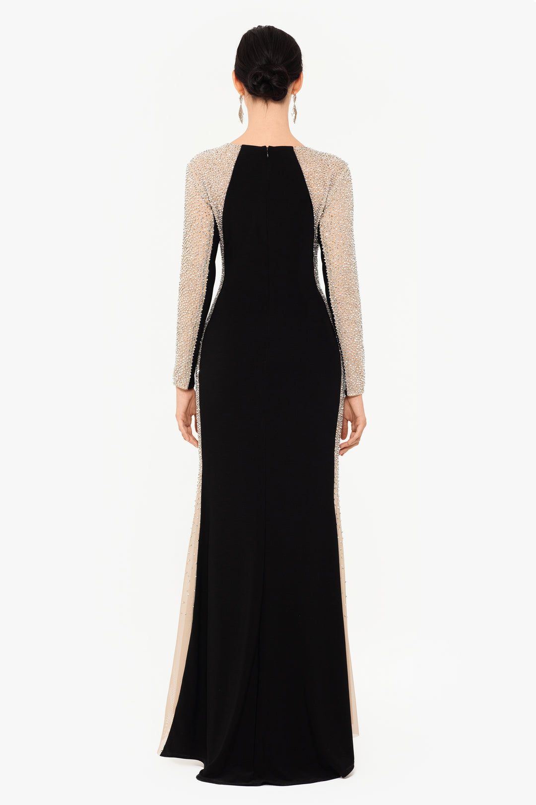 "Sarah" Long Jersey Knit with Caviar Beaded Sides Dress