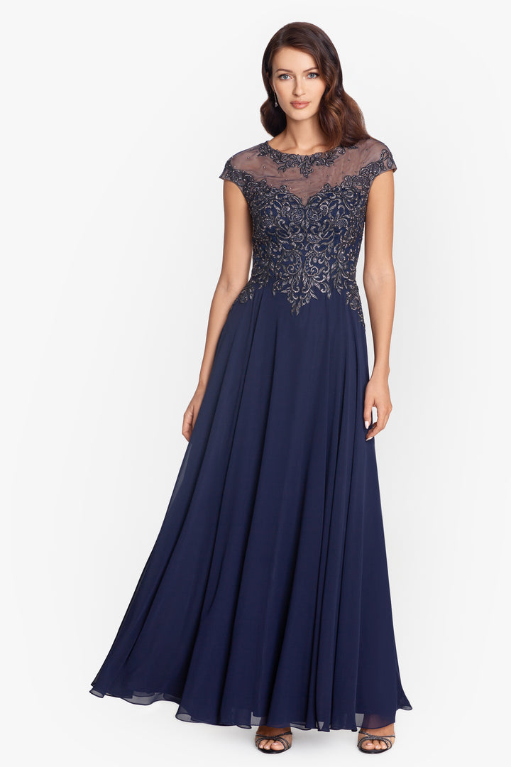 "Bianca" Full Length Embroidered Chiffon Gown