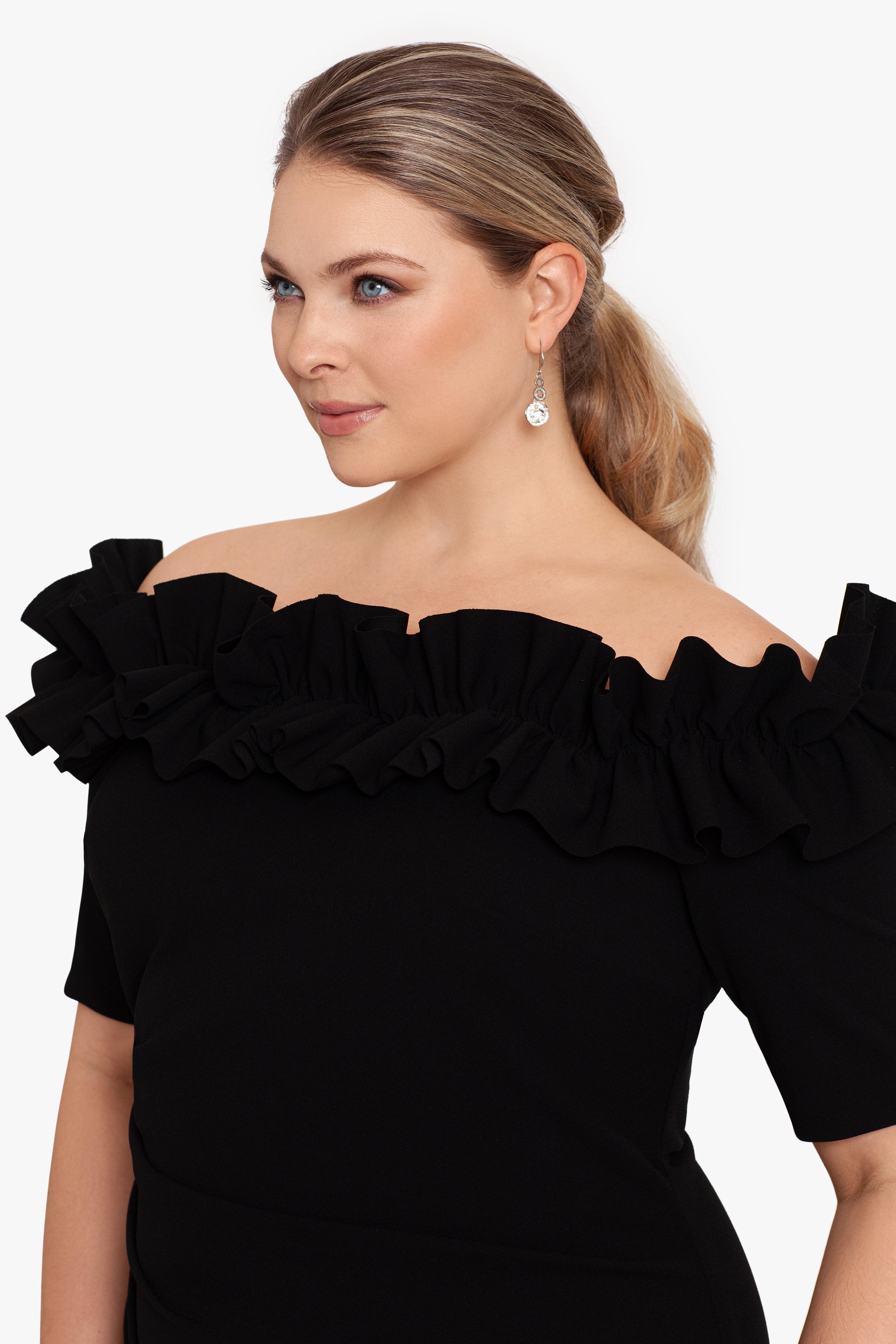 Plus "Brynleigh" Short Scuba Crepe Ruffle Top Dress