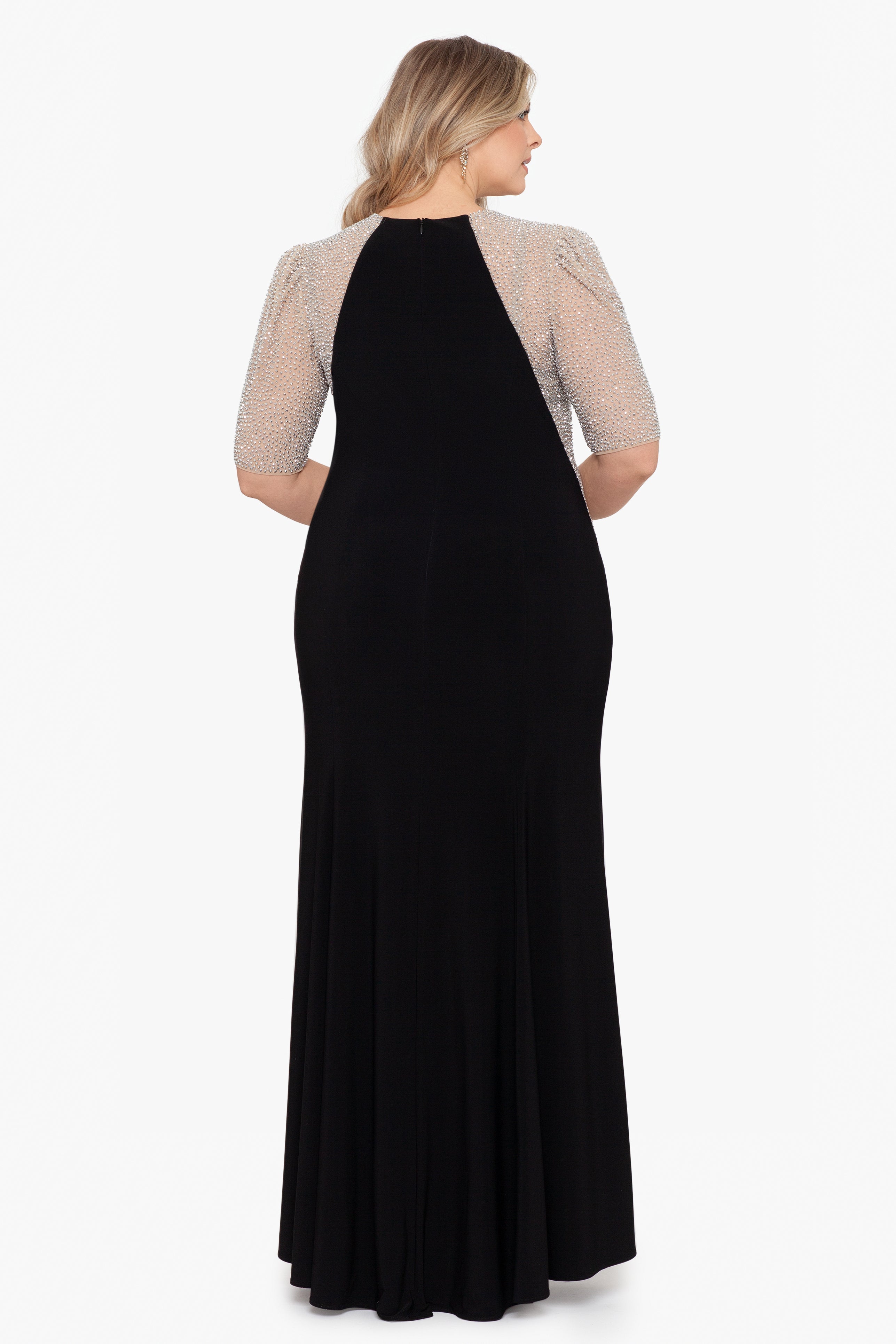 Plus "Elise" Quarter Sleeve Long Jersey Knit Dress