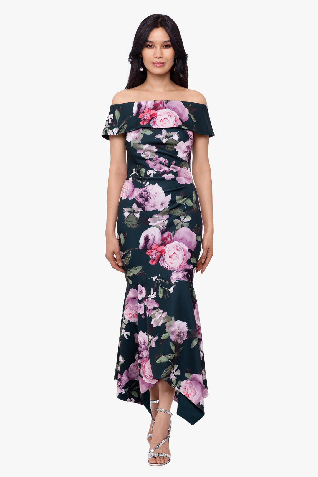 "Fiona" Midi Off The Shoulder Floral Printed Dress