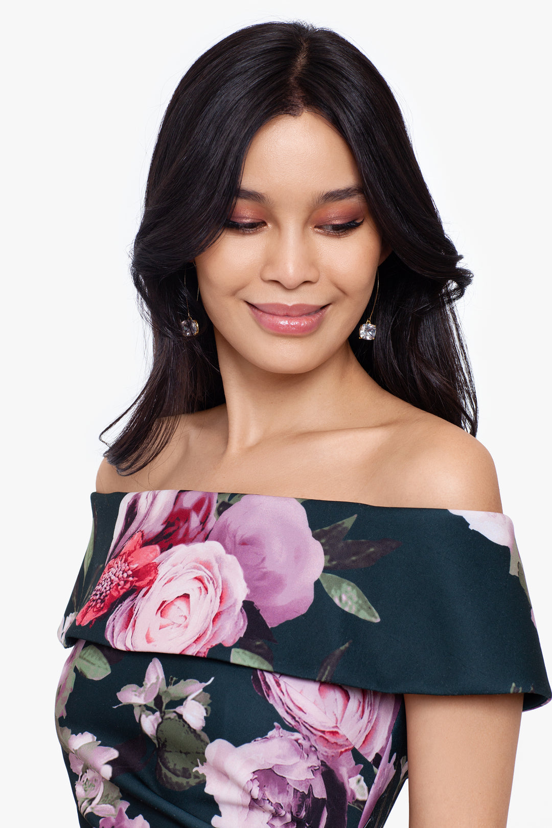 "Fiona" Midi Off The Shoulder Floral Printed Dress