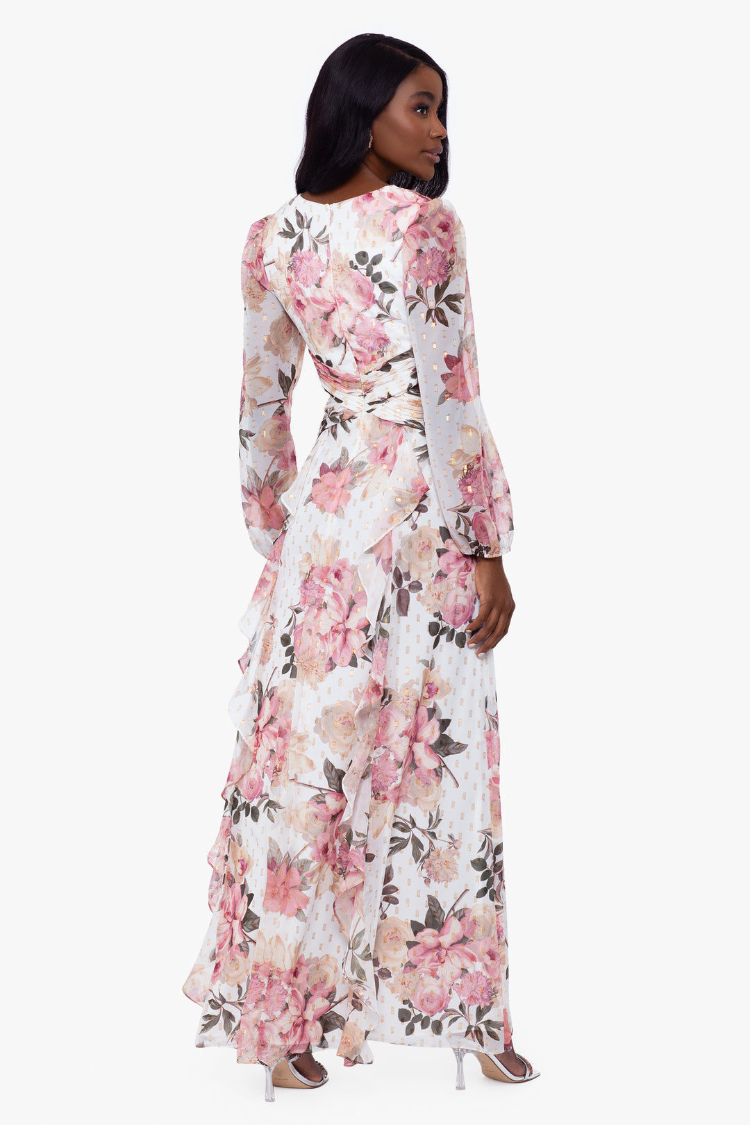 "Avalee" Long Sleeve Floral Printed Chiffon Dress