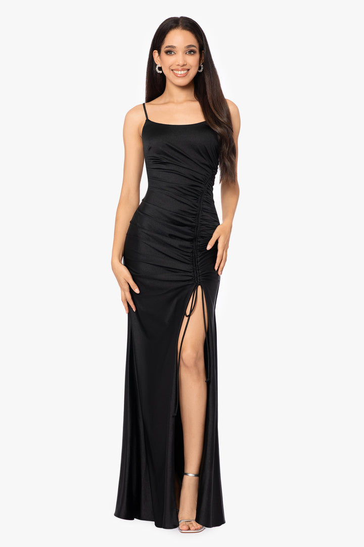 "Evie" Long Ruched Stretch Knit Dress