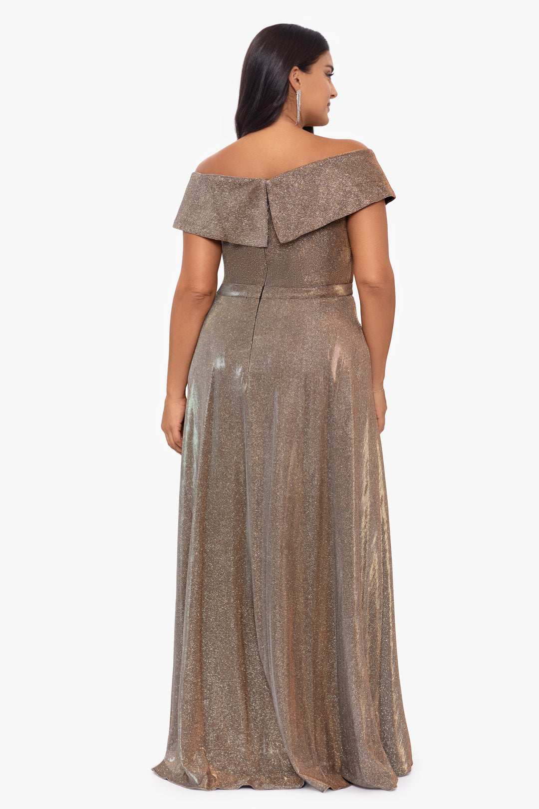 Plus "Estelle" Off The Shoulder Long Glitter Dress